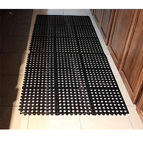 smabee Anti-Fatigue Non-Slip Interlocking Rubber Floor Mat Heavy Duty Commercial Interlock Mats for Indoor Restaurant Kitchen Bar Bathroom 36" x 36" (Black)