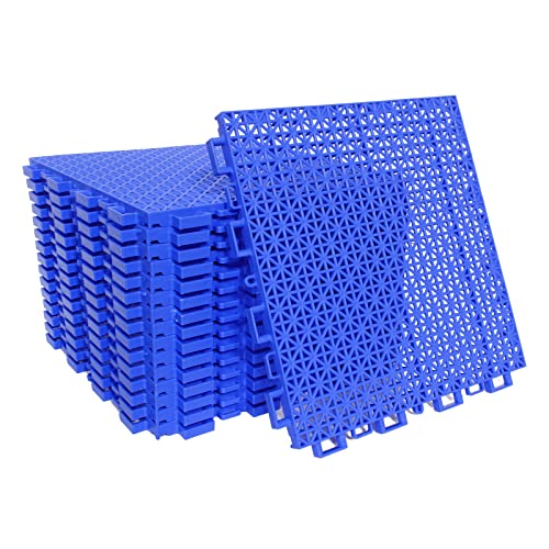 smabee 16 pcs Interlocking Rugged Deck Floor Tiles Non-Slip with Drainage Holes Plastic Mats for Boat Pool Patio Balcony Sports Area 9.8"x9.8"x0.47" (Blue)