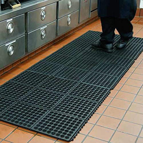 smabee Anti-Fatigue Non-Slip Interlocking Rubber Floor Mat Heavy Duty Commercial Interlock Mats for Indoor Restaurant Kitchen Bar Bathroom 36" x 36" (Black)