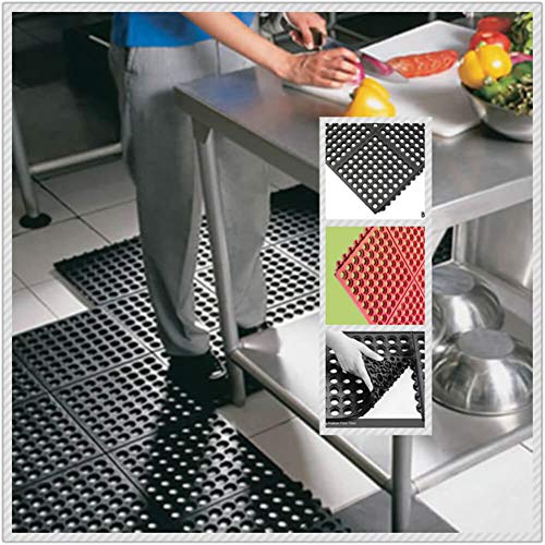 smabee Anti-Fatigue Non-Slip Interlocking Rubber Floor Mat Heavy Duty Commercial Interlock Mats for Indoor Restaurant Kitchen Bar Bathroom 36" x 36" (Black)