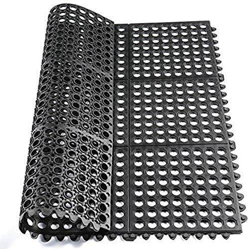 smabee Anti-Fatigue Non-Slip Interlocking Rubber Floor Mat Heavy Duty Commercial Interlock Mats for Indoor Restaurant Kitchen Bar Bathroom 36" x 36" (Black)