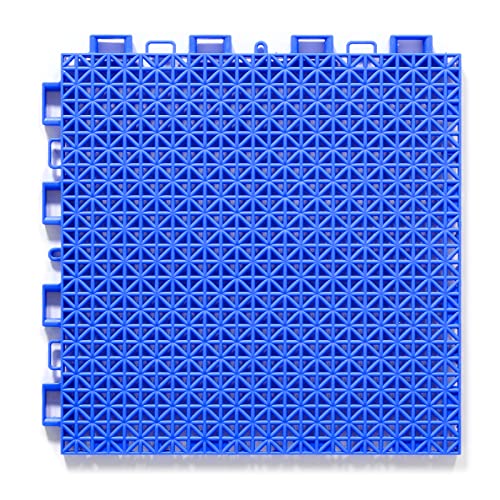 smabee 16 pcs Interlocking Rugged Deck Floor Tiles Non-Slip with Drainage Holes Plastic Mats for Boat Pool Patio Balcony Sports Area 9.8"x9.8"x0.47" (Blue)