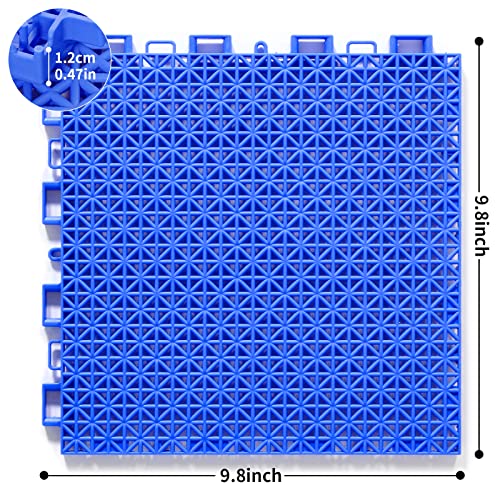 smabee 16 pcs Interlocking Rugged Deck Floor Tiles Non-Slip with Drainage Holes Plastic Mats for Boat Pool Patio Balcony Sports Area 9.8"x9.8"x0.47" (Blue)