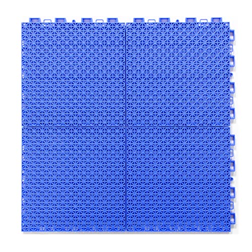 smabee 16 pcs Interlocking Rugged Deck Floor Tiles Non-Slip with Drainage Holes Plastic Mats for Boat Pool Patio Balcony Sports Area 9.8"x9.8"x0.47" (Blue)